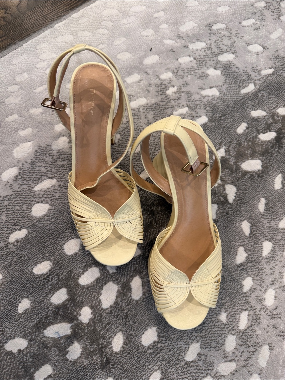 Maeve Woven Ankle-Strap Heels in Pale Yellow